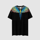 Cross-border wholesale european and american mb short-sleeved gradient colorful wings t-shirt couple black and white feather half