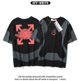 Wholesale off short sleeve ow dissolved arrow gradient starry sky splash ink t-shirt yellow tape warning line love