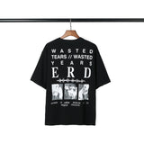 Erd melancholic rich second generation short-sleeved portrait sketch graffiti cross-border new high street loosecasual print