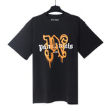 Cross-border pa spray-painted letter short-sleeved palm tree fog high street graffiti logo t