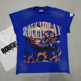 High street style roughplay gorilla print tee - distressed ripped faux layered short sleeve - american retro trend