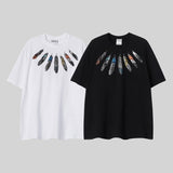 mb short-sleeved python lion head colorful feather wings t-shirt european and american loose couple