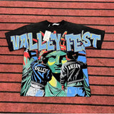 valley washed distressed printed short-sleeved hip-hop loose street t-shirt hooded