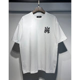 [gram] am flow paint graffiti letter starry sky classic logo print short sleeve couple t-shirt