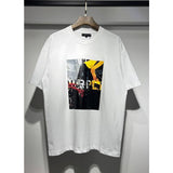 Wholesale american streetwear purple flow paint letter graffiti logo high-quality short-sleeve t-shirt for men and couples