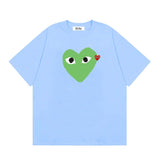 Correct version star kawakubo pla heartembroider short-sleeved pure cotton red heart peach couple t-shirt y