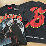 European and american high street gd rock heavy industry washed distressed skull letter speed short sleeve
