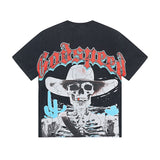 European and american high street gd rock heavy industry washed distressed skull letter speed short sleeve