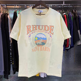 Rhude T Shirts Sunset Beach Cozy Pattern Printed Cotton Casual Loose Short Sleeve Men and Women