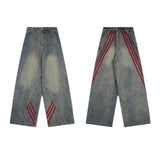 Unisex Jeans Striped Splicing Old Jeans Loose Versatile Casual