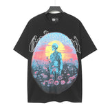 Cross-border wholesale high version gods short-sleeved heavy weight washed fog high street skull pure cotton printed round