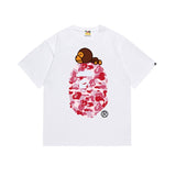 Early spring/summer camo ape head collaboration - little monkey logo print short sleeve couple's trendy tee