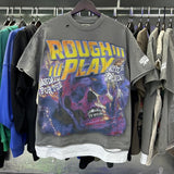 High street style roughplay gorilla print tee - distressed ripped faux layered short sleeve - american retro trend