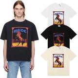 Rhude T Shirts Horse Frame Printing Cotton Casual Short Sleeve Men and Women