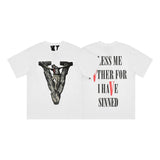 Cross-border supply large v letter lne cherry blossom short half-sleeve sketch embroidery lip print graffiti print short