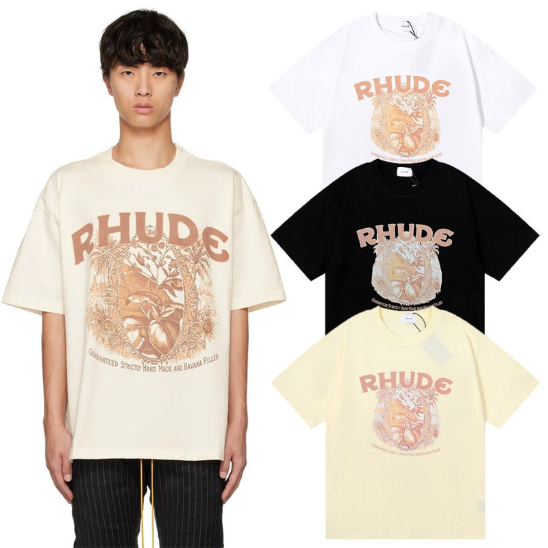 Rhude T Shirts Printed Cotton Casual Short Sleeve Men and Women