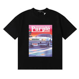 Wholesale high street purple br@nd american style short sleeve loose retro casual t-shirt couple trendy tee