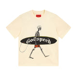 European and american high street gd rock heavy industry washed distressed skull letter speed short sleeve
