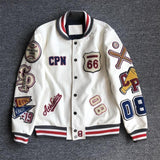Unisex Baseball Jersey Fall Loose Jacket PU Leather Jacket