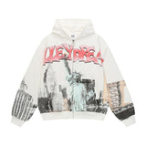 American valley washed distressed printing short-sleeved t-shirt valeforever hoodie sweatshirt long