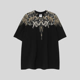 mb short-sleeved python lion head colorful feather wings t-shirt european and american loose couple