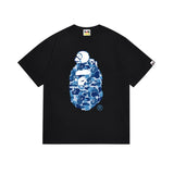 Early spring/summer camo ape head collaboration - little monkey logo print short sleeve couple's trendy tee