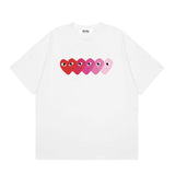 Correct version star kawakubo pla heartembroider short-sleeved pure cotton red heart peach couple t-shirt y