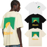Rhude T Shirts Sunset Classic Print Cotton Casual Short Sleeve Men and Women