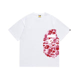 Wholesale japanese style side plaid camo ape head short sleeve color block trendy t-shirt for summer
