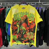High street style roughplay gorilla print tee - distressed ripped faux layered short sleeve - american retro trend