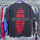 Meichao life husters masked tattoo angel print hotfix rhinestone lettering oversized casual short sleeve t-shirt