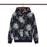 streetwear zip hoodie cartoon letter print zip-up sweatshirt and pants camouflage set