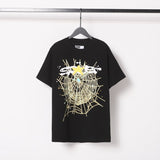 Spder hip-hop singer hotfix rhinestone foil letter print short sleeve t-shirt & rhinestone embellished shorts set (couple's style)