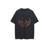 Ac letter print high street washed distressed vintage oversized short sleeve couple t-shirt