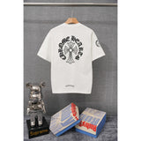 authentic edition chest pocket cross gradient horseshoe flower print short sleeve couple t-shirt