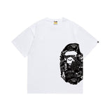 Wholesale japanese style side plaid camo ape head short sleeve color block trendy t-shirt for summer
