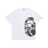 Wholesale japanese style side plaid camo ape head short sleeve color block trendy t-shirt for summer