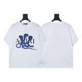Ready to ship! summer amri high-quality, 100% cotton t-shirt with printed design and washed finish short sleeves