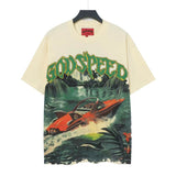 gods short-sleeved heavy weight washed fog high street rock band skull pure cottonprinting t-shirt