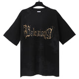Vtm letter american style no photo printing loose washed distressed short sleeve t-shirt couple outfit