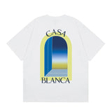 casa casablanca short-sleeved fantasy door letter logo printingstylish round neck short-sleeved t-shirt
