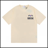Export wholesale niche american fashion rhu flag floralsprinting double yarn pure cottoncasualloose couple short-sleeved t