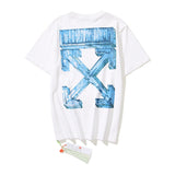 Wholesale off short sleeve ow dissolved arrow gradient starry sky splash ink t-shirt yellow tape warning line love