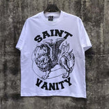 Wholesale american streetwear saint short-sleeve t-shirt vanity washed vintage letter print sweatshirt hoodie