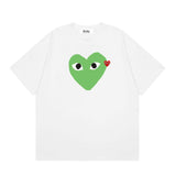 Correct version star kawakubo pla heartembroider short-sleeved pure cotton red heart peach couple t-shirt y