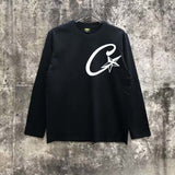 Corteiz patchwork "unicorn arm" print long sleeve american retro casual loose streetwear hip hop t-shirt