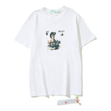 Wholesale off short sleeve ow dissolved arrow gradient starry sky splash ink t-shirt yellow tape warning line love