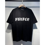 Wholesale american streetwear purple flow paint letter graffiti logo high-quality short-sleeve t-shirt for men and couples