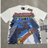 Cross-border foreign trade high version gods short-sleeved heavy weight washed fog high street skull pure cotton printed round