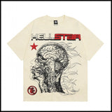 Hs american high street retro washed portrait short-sleeved t-shirt long sleeves sweatshirt hoodie